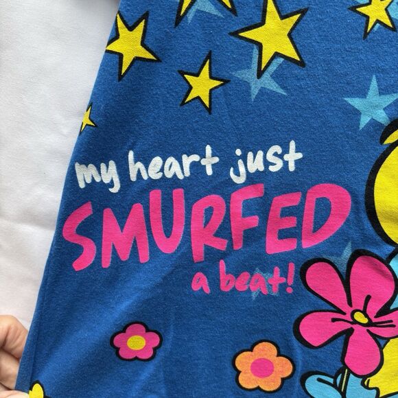 Smurfs Smurfette Blue Shirt Size Youth L 10/12 Heart Smurfed a Beat Peyo - Picture 4 of 9